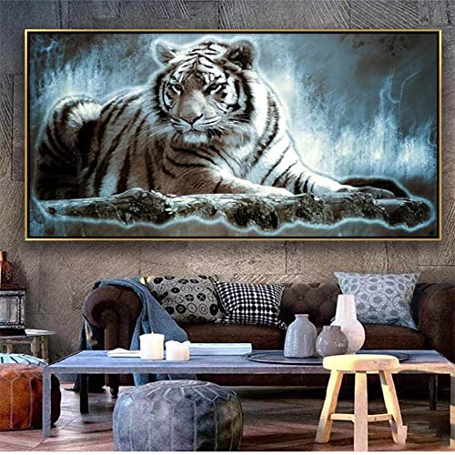 Diamant Painting Bilder, Prestige des Weißen Tigers 70x140cm 5D Diamant Gemälde Set Groß Full Bohrer Stickerei DIY Diamond Malerei Strass Stickerei Kreuzstich Leinwand Kunsthandwerk Home Dekoration von Huusaap