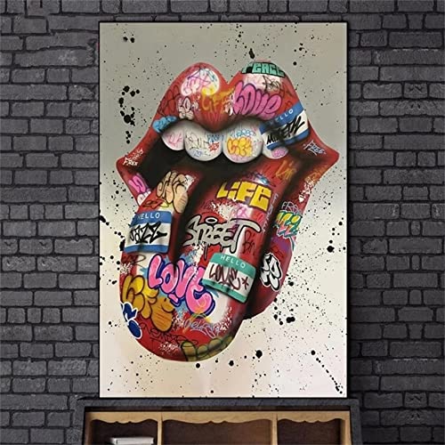 Groß 5D Diamond Painting, Abstrakte Graffiti-Zunge 60x120cm 5D DIY Diamant Painting vollerBohrer Kristall Malen nach Zahlen Stickerei Bilder Strass Kreuzstich Arts Craft Gift für Home Wand Dekor von Huusaap