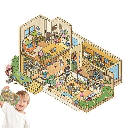 3D Effect House Stickers, Cartoon Miniature Scene, Cute Sticker Scenes, Multifunctional House Stickers, Enhance Fine Motor Skills, Miniature House Stickers, 3D Stickers for Kids, Creative House Sticke von Huvqianu