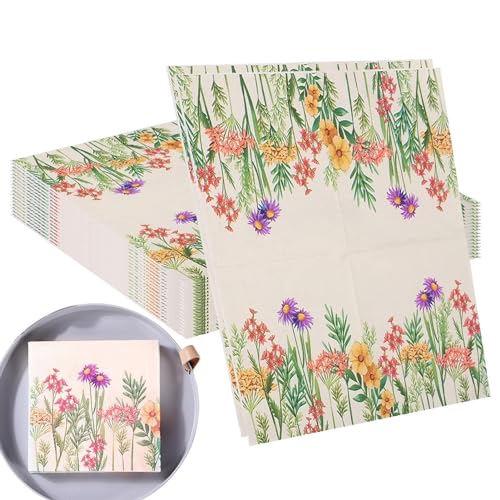 Blumenpapierservietten - 20 Blatt Cocktailservietten mit Blumenmuster,Für Teepartys, nicht leicht zu reißen, Wildblumen-Dinnerpapier, hautfreundlich, lichtbeständig von Huvqianu