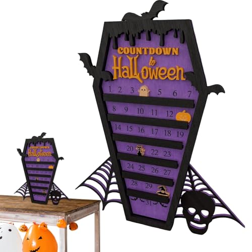 Halloween Countdown Decor - Kalender Ornament für Kinder Sarg Form - 2024 handgefertigte Tischdekorationen mit und Spinnennetz, Handma von Huvqianu