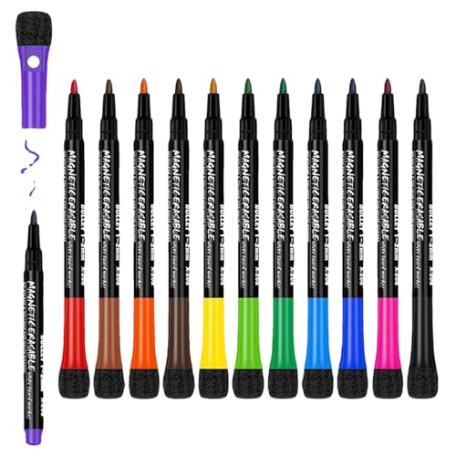 Huvqianu Whiteboard-Marker Set, Magnetische Whiteboard-Marker, 12 trocken abwischbare Stifte mit Radiergummi, geruchsarm feine Spitze, Whiteboard-Stifte, magnetisch löschbare Marker für Schulbedarf von Huvqianu