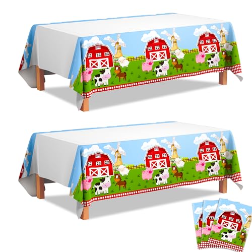 Bauernhof Geburtstag Deko Tischdecke, 3pcs Bauernhof Party Tischdecke Bauernhof Tier Geburtstagsparty Tischdecke & Tischdecke Bauernhof Kindergeburtstag für Bauernhof Scheune Thema von Huxolynifty