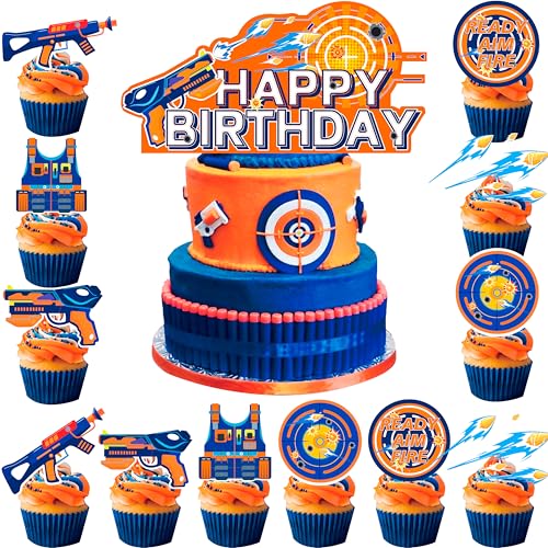 Dart War Kuchendekoration, 13pcs Dart War Geburtstag Torten Dekorationen Dart War Geburtstag Tortendekorationen Dart Gun Geburtstag Cupcake Topper, Dart War Tortenaufsatz für Dart Deko von Huxolynifty