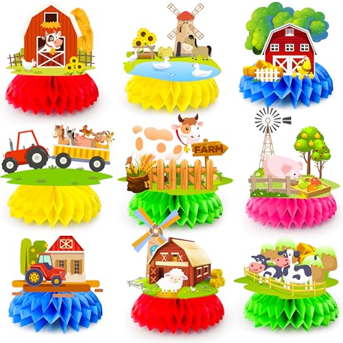 Farm Animals Honeycomb Centerpieces, 9pcs Bauernhof Thema Honeycomb Tischdekorationen/Bauernhof Thema Honeycomb Tafelaufsatz, Bauernhof Party Tischdekoration für Bauernhof Thema Dekorationen von Huxolynifty