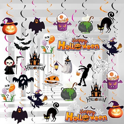 Halloween Hängende Wirbel Dekorationen, 32 Pcs Halloween Wirbel Dekoration Set Halloween Hängedeko Spirale, Halloween Decke Hängend Dekorationen für Halloween Deko Party Fledermäuse Halloween Party von Huxolynifty