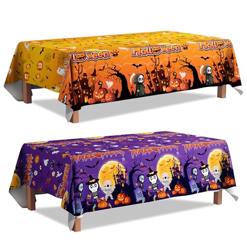 Halloween Table Cloth, 2 Pcs Halloween Tischdecke Dekoration Set Halloween Deko Tischdecke, Fröhliche Halloween Tischdecke für Halloween Party Deko Halloween Party Tischdekorationen von Huxolynifty