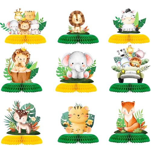 Huxolynifty 9 Pcs Dschungel Tiere Waben Centerpieces, Dschungel Tiere Bienenwabe Tischdeko & Dschungel Deko Geburtstag Waben für Safari Party Dekorationen von Huxolynifty