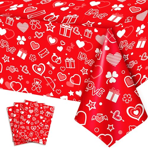 Rechteckige Tischdecke Valentinstag, 3 Pcs Valentinstag Liebe Herz Tischdecke, Deko Valentinstag Tischdecke & Valentinstag Party Tischdecke für Valentinstag Dekoration (Rot) von Huxolynifty