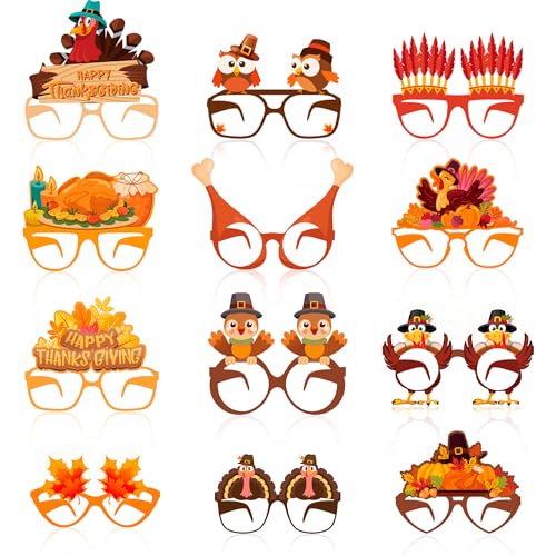 Truthahn Brille für Thanksgiving, 24pcs Thanksgiving-Papierbrille Set - Thanksgiving-Truthahn-Brille/Thanksgiving Party Brille/Herbst Papier Partybrillen, für Thanksgiving Foto-Requisiten & Herbstdeko von Huxolynifty