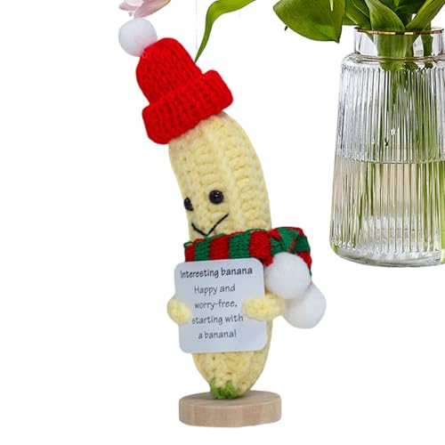 Lustige positive Bananen-Häkelpuppe, gestricktes Bananenspielzeug zur emotionalen Unterstützung, weihnachtliche Häkeldekoration, kleines Häkelspielzeug. Weihnachtspuppe zur emotionalen Unterstützung, von Huyeruie