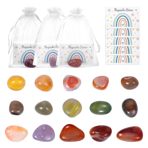 15er Glückssteine für Kinder mit Grußkarten und Organza-Beutel, Perfekt zum Mitgebsel Kindergeburtstag, Kindergeburtstag Gastgeschenke und für Geschenktüten, als Basteln oder Besonderes Mitbringsel von HweeWanX