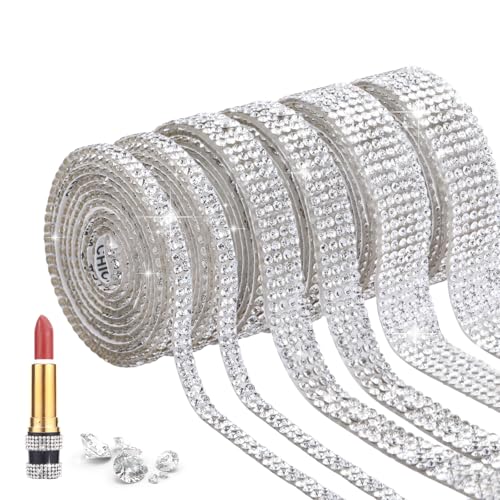 6 Rollen Strassband Selbstklebend mit Strasssteine Selbstklebend, Kristall Diamant Glitzerband für Hochzeitsdekoration DIY - Silbernes Bling Band für Brautparty, Handwerk & Deko (Silber, 3 Typ) von HweeWanX