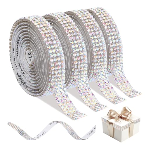 Strassband Selbstklebend 4 Rollen 0.9cm, Bling Bling Strassband Strasssteine Selbstklebend Rolle Aufkleber für Dekoration, Glitzerband Selbstklebend für Heimwerken DIY Dekoration Party Hochzeit von HweeWanX