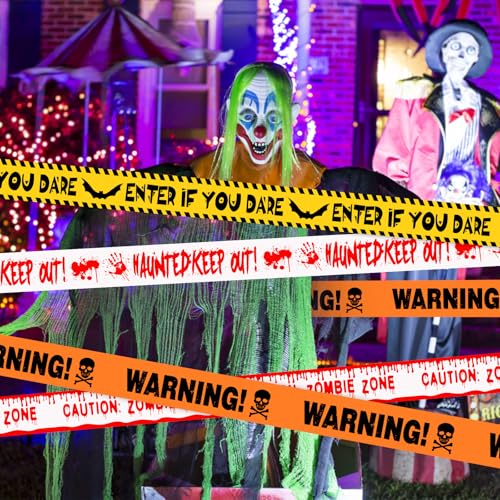 Hxezoc 4 Rollen Absperrband Halloween, Flatterband Halloween Horror Caution Tape Gefahren Warnband Schrägband Bündel für Garten Zombie Party Gefahr Gefahrenbereiche von Hxezoc