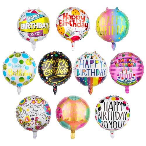 Hxezoc Ballon Happy Birthday Helium: 10 Stück Luftballons Helium Geburtstag Ballon Happy Birthday aufblasbar Dekoration Ballon aus Mylar, rund, für Dekoration von Geburtstagsfeiern von Hxezoc