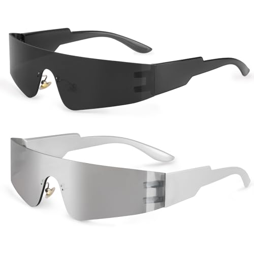 Hxezoc Techno-Brille, Futuristische Brille, Festival-Sonnenbrille, Brille des zukünftigen Kriegers, für Party, Cosplay, Kostüm, 2 Stück von Hxezoc