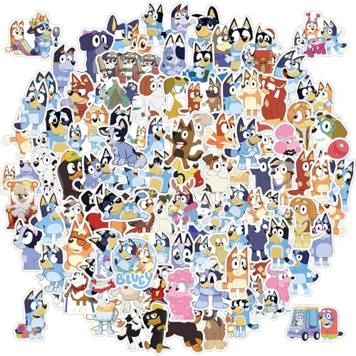 100 Stück Sticker Set, Bluey Graffiti Aufkleber Kinder, Wasserfest Stickers für Mädchen Jungen Koffer Skateboard Laptop Kühlschrank Fahrräder DIY Scrapbooking Spielzeug Deko Kindergeburtstag von Hxleucry