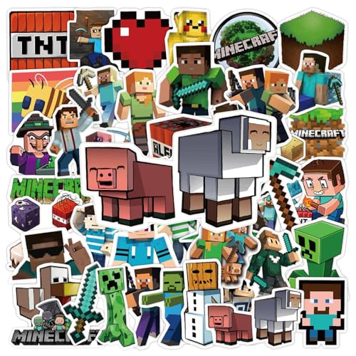 50 Stück Sticker Set, Minecrafts Graffiti Aufkleber Kinder, Wasserfest Stickers für Mädchen Jungen Koffer Skateboard Laptop Kühlschrank Fahrräder DIY Scrapbooking Spielzeug Deko Kindergeburtstag von Hxleucry