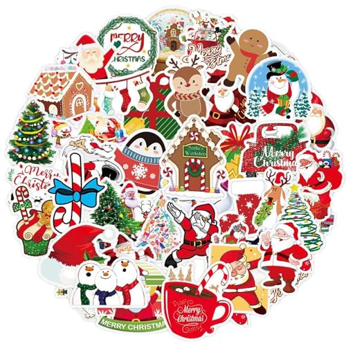 50 Stück Sticker Set, Weihnachten Graffiti Aufkleber Kinder, Wasserfest Stickers für Mädchen Jungen DIY Scrapbooking Spielzeug Deko Kindergeburtstag Geschenkaufkleber für Weihnachtskarten Geschenke von Hxleucry