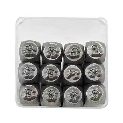 12-teiliges Metall-Buchstaben-Set, 0,3 cm, Stahl-Hunde-Stempel-Set, Stanzwerkzeug zum Bedrucken von Metall, Leder, Handwerk von Hxyxbnhno