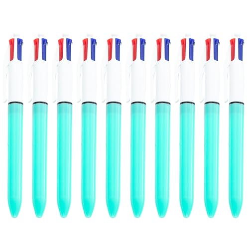 Mehrfarbiger Kugelschreiber, 4-farbig, einziehbar, 1,0 mm, Grün, Blau, Rötungen, Schwarz, für Büro, Schule, 10 Stück von Hxyxbnhno