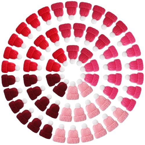 HyDren Niedliche Puppenhüte, Strickmütze, Wollgarn, Mini-Oberhüte zum Basteln, kleines Stricken, Haar-Accessoires, DIY, Kunst, Handwerk, Schmuckherstellung, 150 Stück (Rosa und Rot) von HyDren