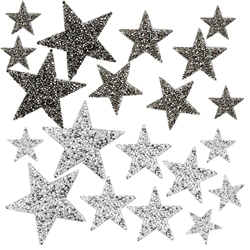 Hyakoz 20 Stück Bügelbilder Strass Aufbügler Strass Applikation Zum Aufbügeln Bügelbilder Glitzer Patches Aufnäher für Hüte, Schuhe, Kleidung, Jeans, DIY, 8/6/4 cm-Silberweiß + Mineralgrau von Hyakoz