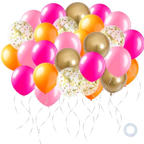 Hyballustw Rosa und Orange Party Dekorationen, 30,5 cm, 50 Stück, rosa und orange Luftballons, goldenes Konfetti, Geburtstag, Abschlussfeier, Dekorationszubehör, Mädchen und Frauen von Hyballustw