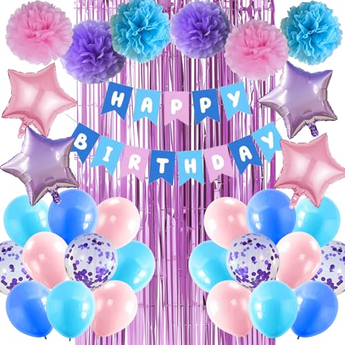 Hyballustw Lila Rosa Blau Geburtstag Dekorationen mit Lila Konfetti Luftballons Happy Birthday Banner Fransen Vorhang Seidenpapier Pompoms Folie Stern Ballon für Gilrs Frauen Hyballustw Lila Rosa Blau Geburtstag Dekorationen mit Lila Konfetti Luftballons Happy Birthday Banner Fransen Vorhang Seidenpapier Pompoms Folie Stern Ballon für Gilrs Frauen von Hyballustw