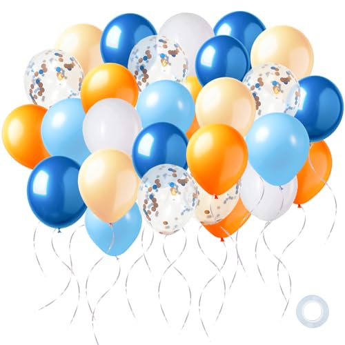 Hyballustw Luftballons in Blau und Orange, 60 Stück, 30,5 cm, Luftballons in Orange und Blau mit Marineblau, Dunkelhellblau, Weiß, Pastellorange, Geburtstag, Zubehör für Kinder, Jungen und Mädchen von Hyballustw