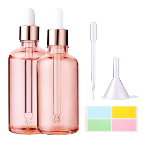 Hyber&Cara Pipettenflaschen mit Glas Pipette 2 x 100ml Roségold Glasflaschen Apothekerflaschen mit Tropfenpipette für ätherische Öle, Parfümöle, Flüssigfarbstoffen Aromatherapie -Mischungen von Hyber&Cara