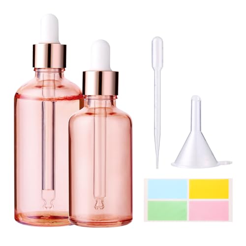 Hyber&Cara Pipettenflaschen mit Glas Pipette 50ml 100ml Roségold Glasflaschen Apothekerflaschen mit Tropfenpipette für ätherische Öle, Parfümöle, Flüssigfarbstoffen Aromatherapie -Mischungen von Hyber&Cara