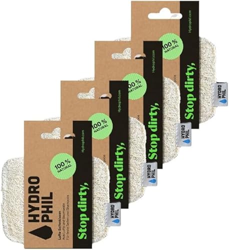 Hydrophil Luffa Seifenkissen Natur für schnelles Trocknen von Seife und festem Shampoo, Seifenschale für die Dusche und Waschbecken, Seifenablage ohne Bohren, Luffa Schwamm (4er Pack) von Hydrophil