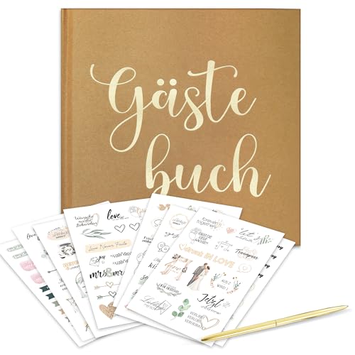 Gästebuch Hochzeit, Gästebuch inkl. Stift & Stickers, 72 Seiten 160 g/m² Premium-Papier, Gästebuch für Hochzeit, 155 Einzigartige Sticker Hochzeit in Deutsch & Englisch,Hochzeitsalbum für Erinnerungen von Hyggartn