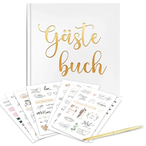 Gästebuch Hochzeit, Gästebuch inkl. Stift und Stickers, 72 Seiten 160 g/m² Premium-Papier, Hochzeitsgästebuch, Hochzeitsalbum für Erinnerungen,155 Einzigartige Sticker Hochzeit in Deutsch und Englisch von Hyggartn