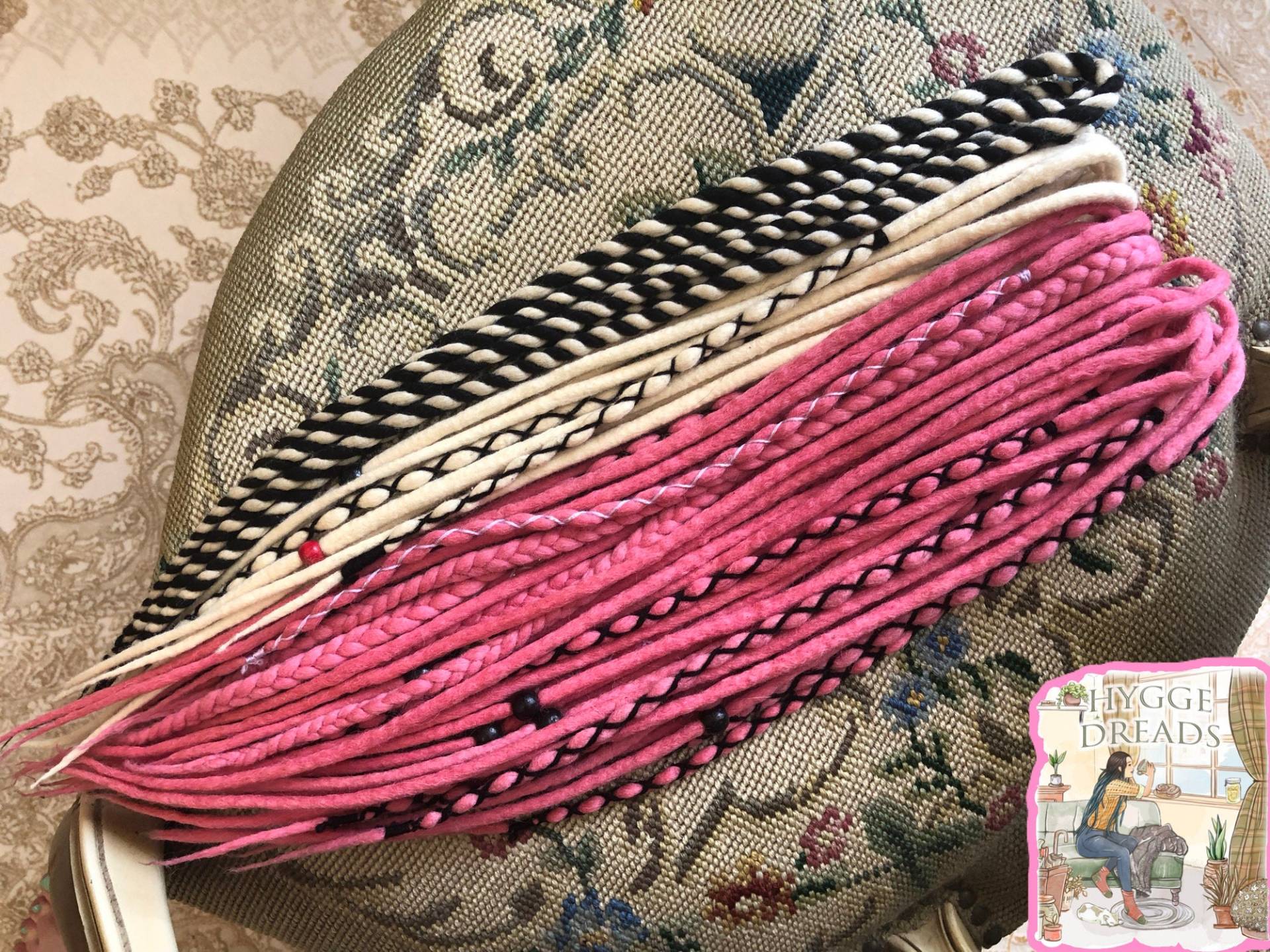 Woll-Dreadlocks + Zöpfe Twists Pink, Blond, Schwarz Double Ended Oder Single Weiche Gefälschte Merino-Dreadlocks Set Geschenkgeschen von HyggeDreads