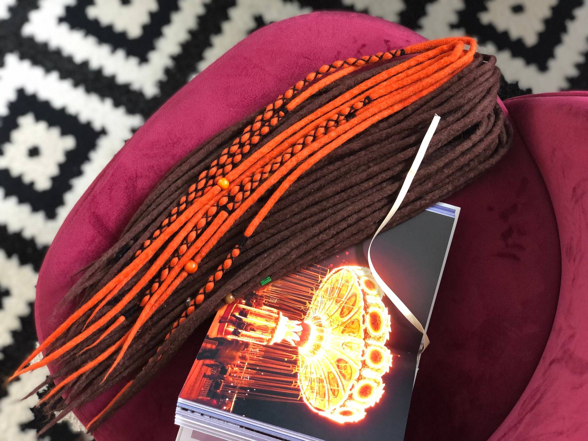 Wolle Dreads Braun Orange Doppelseitig Oder Einseitig Weich Gefälschte Merino Dreadlocks Set Geschenk von HyggeDreads