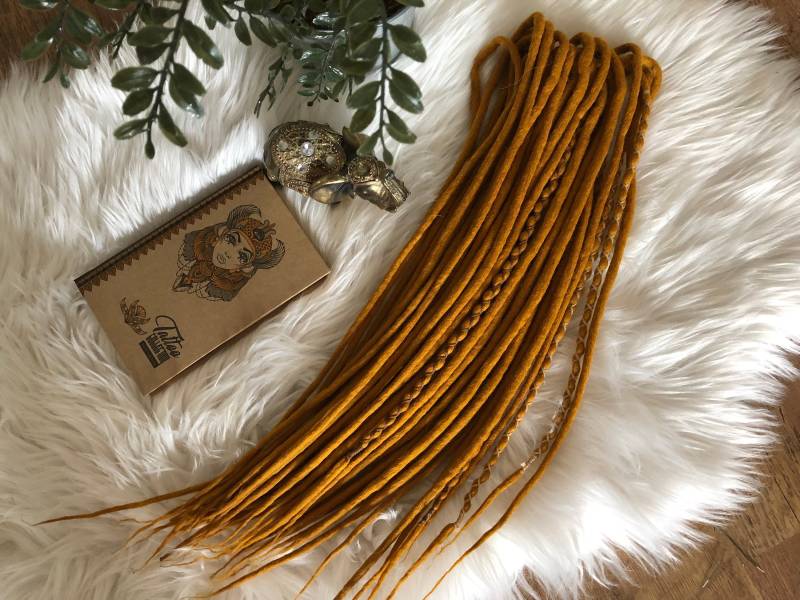 Wolle Dreads Senf Ingwer Natur Honigblond Dunkelblond Double Ended Oder Single Weiche Fake Merino Dreadlocks Set von HyggeDreads