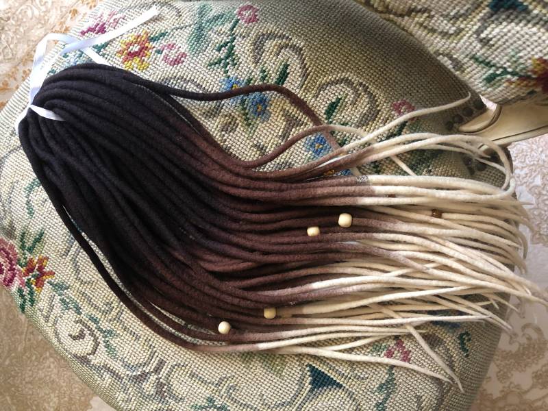 Wolle Fürchtet Ombre Dunkelbraun - Braun Blonde Farbe Doppelt Oder Einseitig Weich Gefälschte Merino Umwickelte Dreadlocks Set Geschenk von HyggeDreads