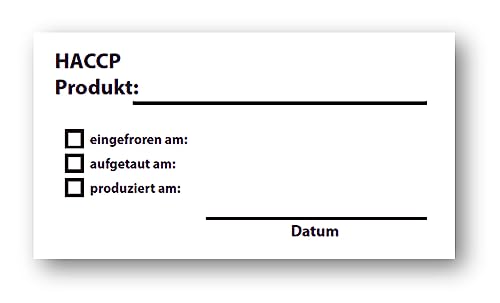 Hygiene-Netzwerk Etikett HACCP | 70x35mm auf Einer Rolle (lose Rolle) | 500 Label | wasserlöslich | selbstklebend | Kennzeichnung Boxen | Aufkleber | Haushaltsetiketten | Beschriftung von Hygiene-Netzwerk