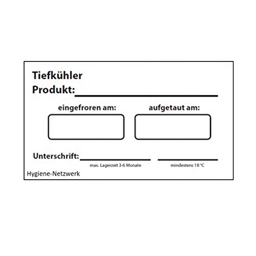 Hygiene Netzwerk Etikett Tiefkühler | 70x35mm auf einer Rolle mit Spender | 500 Label | wasserlöslich | selbstklebend | Kennzeichnung Behälter Boxen | Aufkleber | Haushaltsetiketten | Beschriftung von Hygiene-Netzwerk