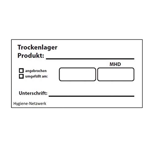 Hygiene-Netzwerk Etikett Trockenlager| 70x35mm auf Einer Rolle (lose Rolle) | 500 Label | wasserlöslich | selbstklebend | Kennzeichnung Boxen | Aufkleber | Haushaltsetiketten | Beschriftung von Hygiene-Netzwerk