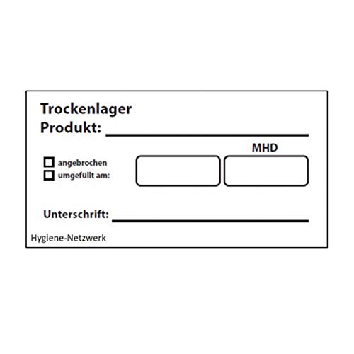 Hygiene Netzwerk Etikett Trockenlager| 70x35mm auf einer Rolle mit Spender | 500 Label | wasserlöslich | selbstklebend | Kennzeichnung Behälter Boxen | Aufkleber | Haushaltsetiketten | Beschriftung von Hygiene-Netzwerk