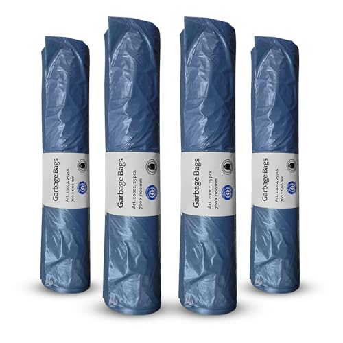 Hygiene100 120 Liter Blauer zertifizierte LDPE-Müllsäcke – 4 Rollen à 100 Stück extrem reißfest, robust, Stärke 27 mµ Klimaneutralisierter, stabiler blauer Müllbeutel 700 x 1100 mm von Hygiene100