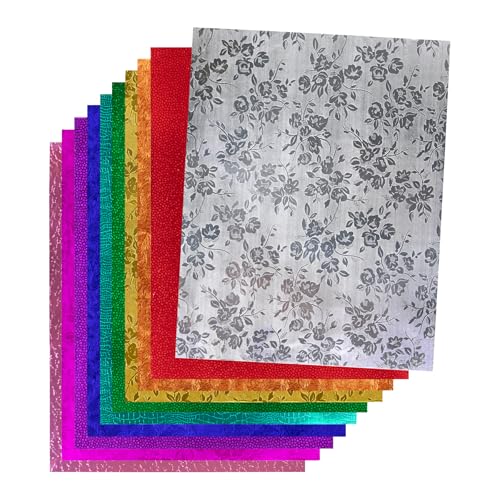 Hygloss Geprägtes MP-Folienpapier, 10 Blatt, verschiedene Farben, glänzendes Papier, 25,4 x 33 cm, ideales Folienpapier zum Basteln, glänzende Bastelpapierbögen von Hygloss