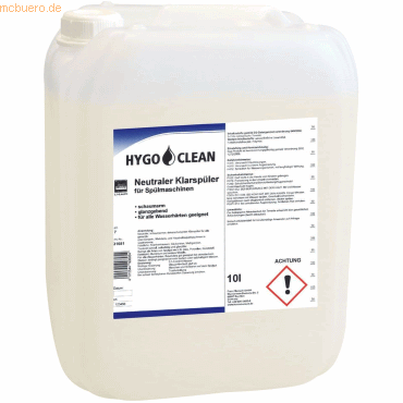 HygoClean Klarspüler neutral für Spülmaschinen 10l von HygoClean