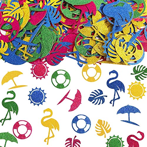 Hying 200 Stück Sommer Konfetti Dekorationen für Tisch, hawaiianische Flamingo Pailletten Glitzer Grün Blau Tischkonfetti Tropische Dschungelblätter Papier Konfetti Dekoration für Sommer Urlaub Strand Party Gastgeschenke von Hying