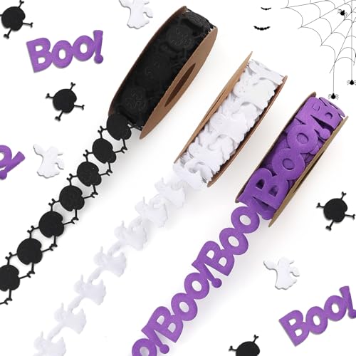 Hying 3 Rollen Halloween-Bänder zum Basteln, Geisterspinnen-Bänder, schwarz-weiß-violettes Band, Halloween-Bastelbänder für Geschenkverpackungen, DIY-Kranz, Blumensträuße, Dekorationen, je 4,5 m von Hying