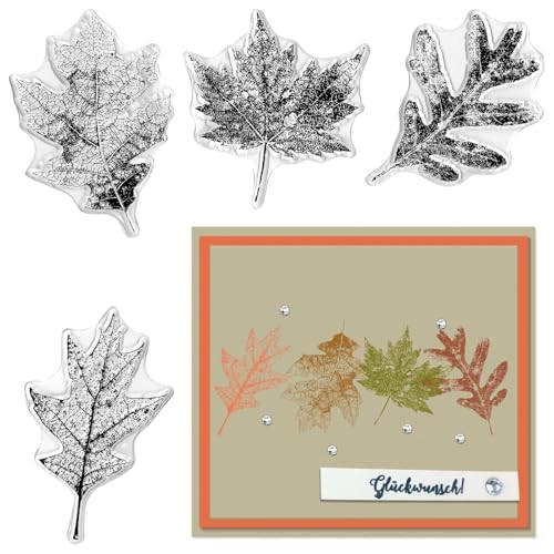 Hying 4 Stück Ahornblätter, transparente Stempel für Kartenherstellung, Herbstblätter, Herbstblätter, transparente Stempel, Siegel für Bastelarbeiten, Scrapbooking, Fotoalbum, Dekorationen von Hying